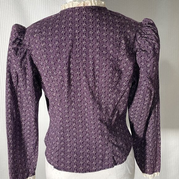 Vintage Eber Victorian Button-up Blouse Top Prairie Floral Fitted Puff Sleeve - Picture 2 of 8
